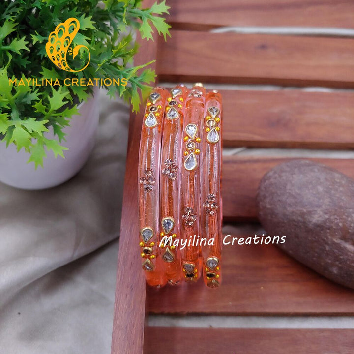 Peach Glass Kada Bangles - Nidhi (Set of 4 Bangles)