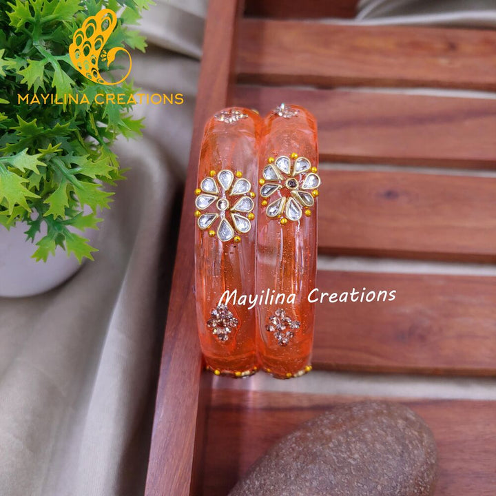 Peach Glass Kada Bangles - Rutika (Set of 2 Bangles)
