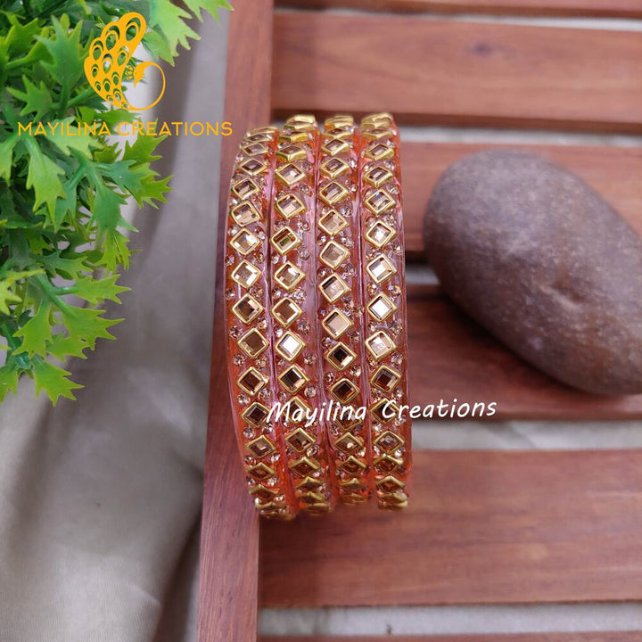 Peach Glass Kada Bangles - Sana (Set of 4 Bangles)