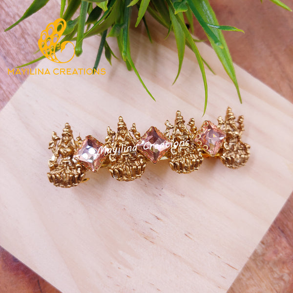 Peach Lakshmi Hair Clips with Stones - Small Size