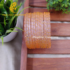 Peach Raindrop Glass Bangles (Set of 12 Bangles)