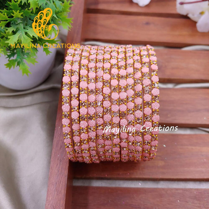 Peach Rose Glitter Bangles - Set of 12 Bangles