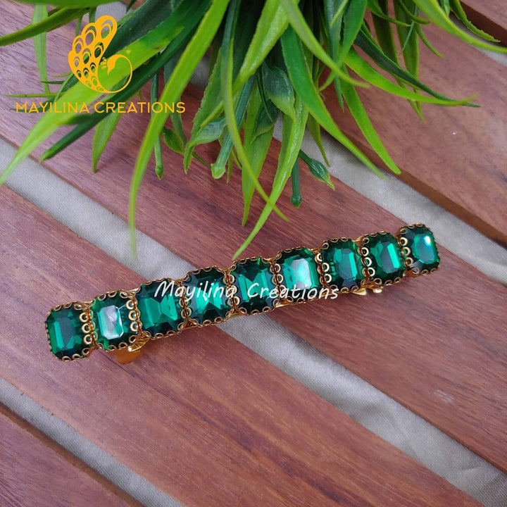 Peacock Green Rectangle Clip Stone Traditional Stone Centre Hair Clips