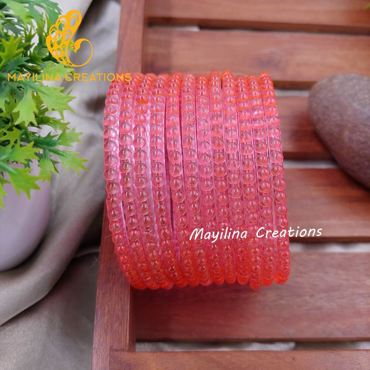 Pink Bubble Design Glass Bangles - Set of 12 Bangles