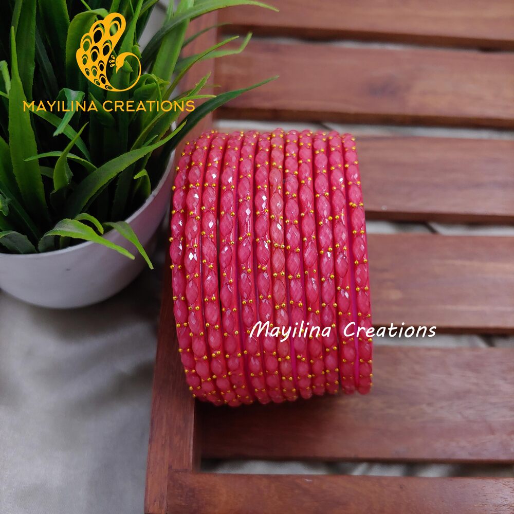Pink Matte Raindrop Glass Bangles (Set of 12 Bangles)