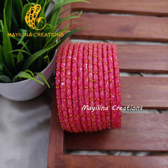 Pink Matte Raindrop Glass Bangles (Set of 12 Bangles)