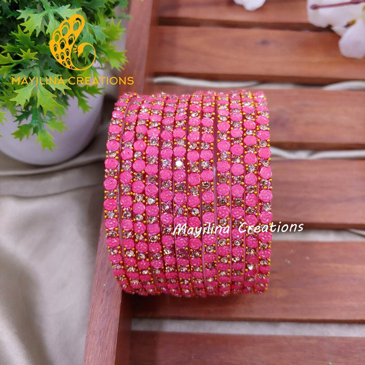 Pink Rose Glitter Bangles - Set of 12 Bangles