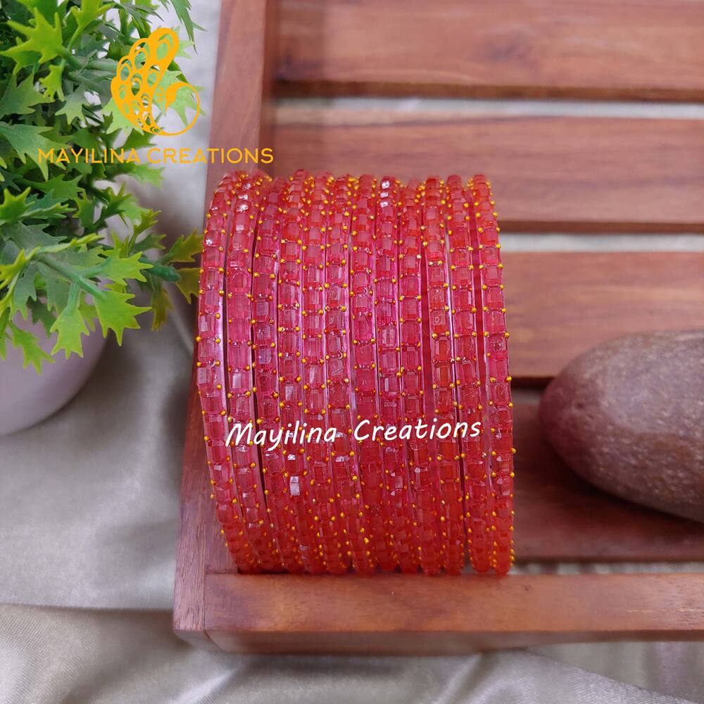 Pink Tube Cut Glass bangles