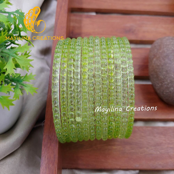 Pista Green Bubble Design Glass Bangles - Set of 12 Bangles