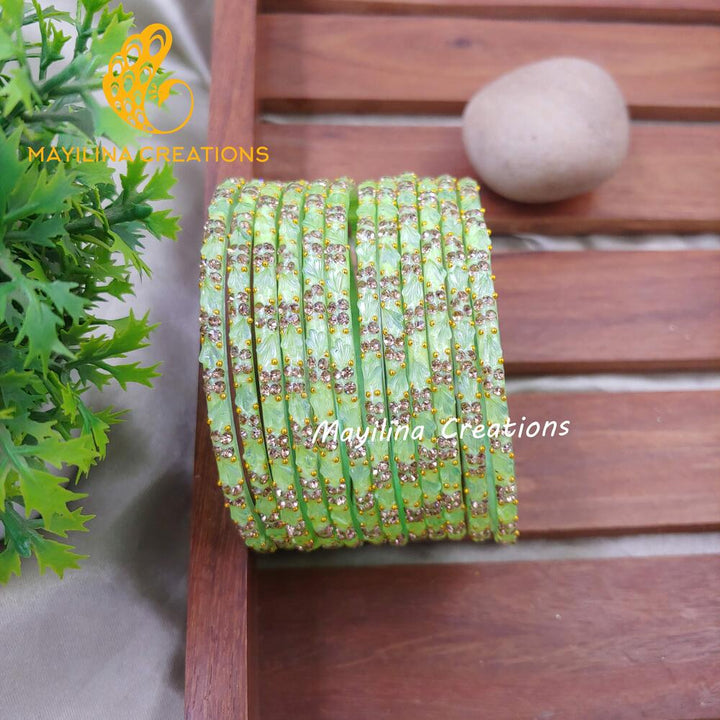 Pista Green Malar - Designer Flower Pattern Bangles