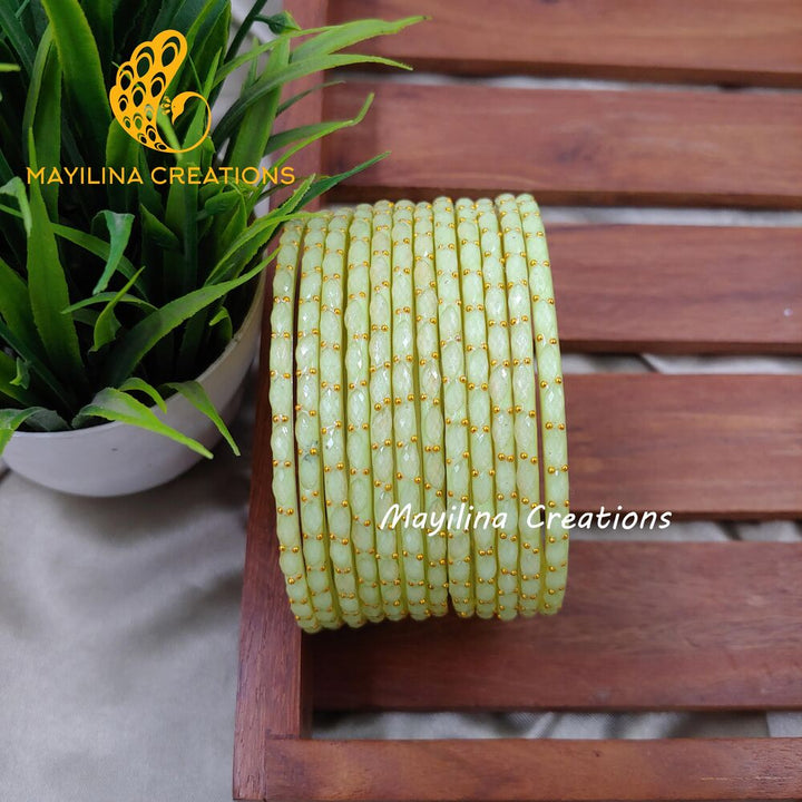 Pista Green Matte Raindrop Glass Bangles (Set of 12 Bangles)