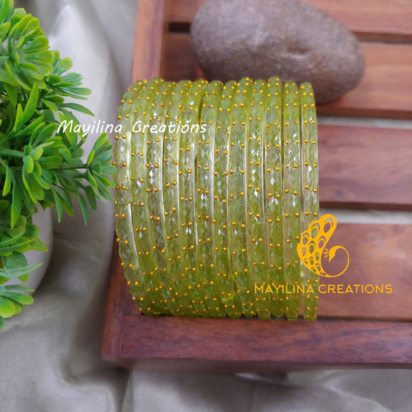 Pista Green Raindrop Glass Bangles (Set of 12 Bangles)