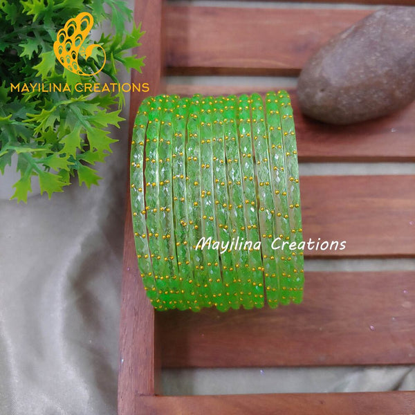 Pistah Green Raindrop Glass Bangles (Set of 12 Bangles)