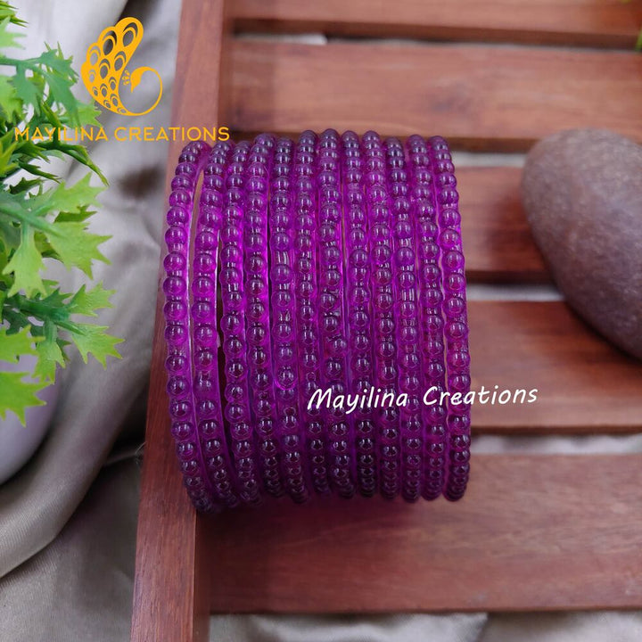 Purple Bubble Design Glass Bangles - Set of 12 Bangles