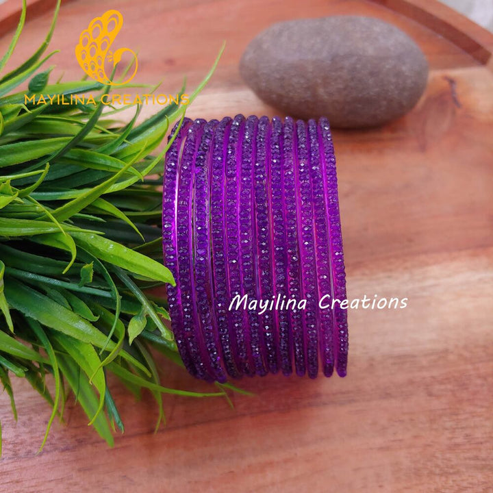 Purple Crystal Cut Glass Bangles