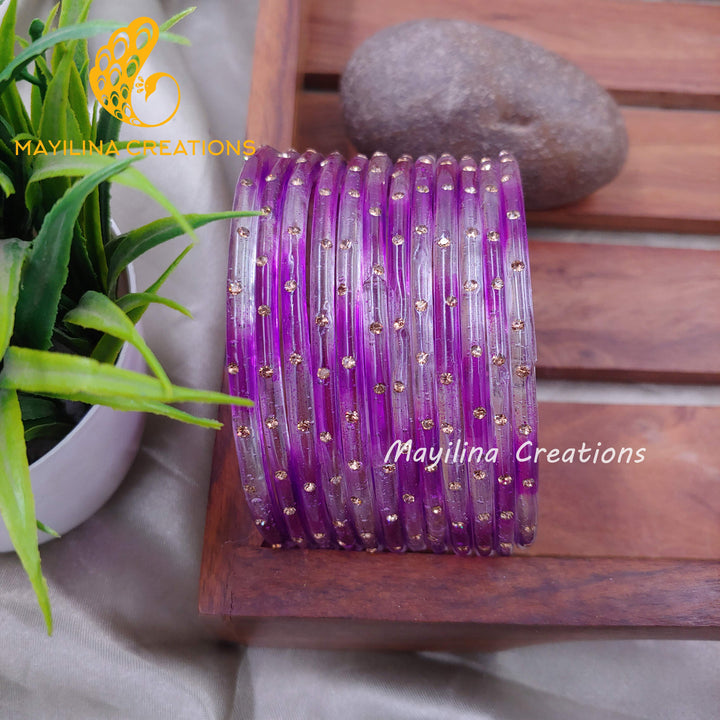 Purple Dual Tone Glass Bangles with Stone