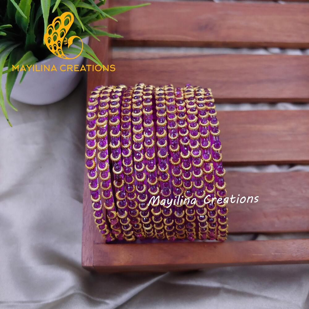 Purple Illampirai Crystal Glass Bangles 