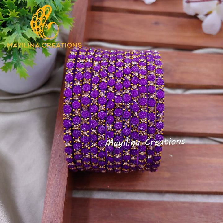 Purple Rose Glitter Bangles - Set of 12 Bangles