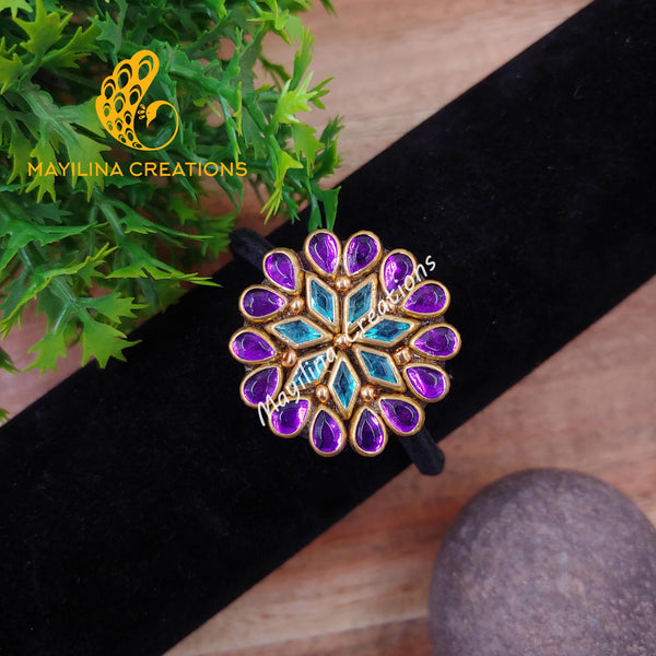 Purple and Light Blue Kundan Hair Bands (Medium Size)
