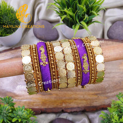Raaga - Violet Peacock Charm Silk Thread Bridal Bangles – Perfect Wedding Jewelry