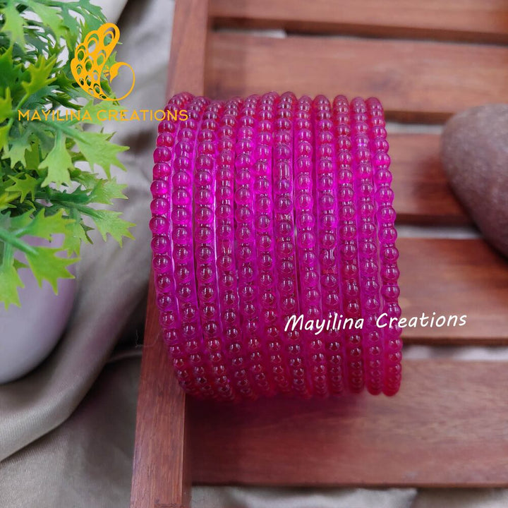 Rani Pink Bubble Design Glass Bangles - Set of 12 Bangles
