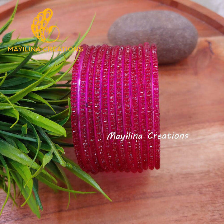 Rani Pink Crystal Cut Glass Bangles