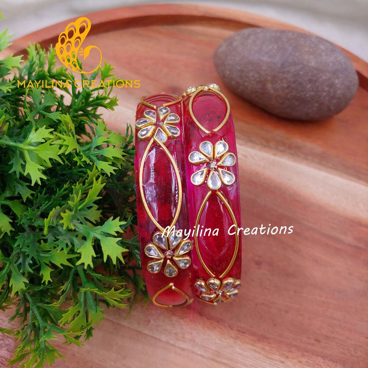 Rani Pink Glass Kada Bangles - Malika (Set of 2 Bangles)