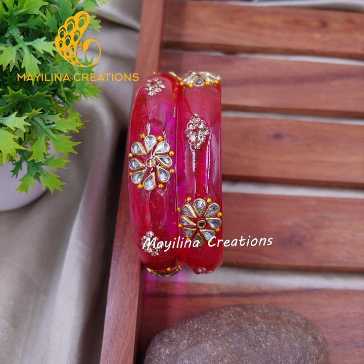 Rani Pink Glass Kada Bangles - Rutika (Set of 2 Bangles)