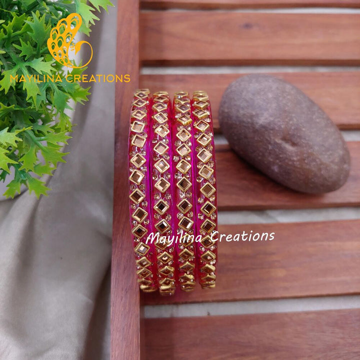 Rani Pink Glass Kada Bangles - Sana (Set of 4 Bangles)