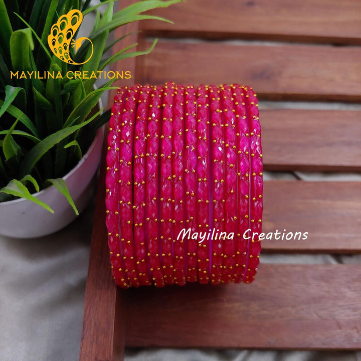Rani Pink Matte Raindrop Glass Bangles (Set of 12 Bangles)