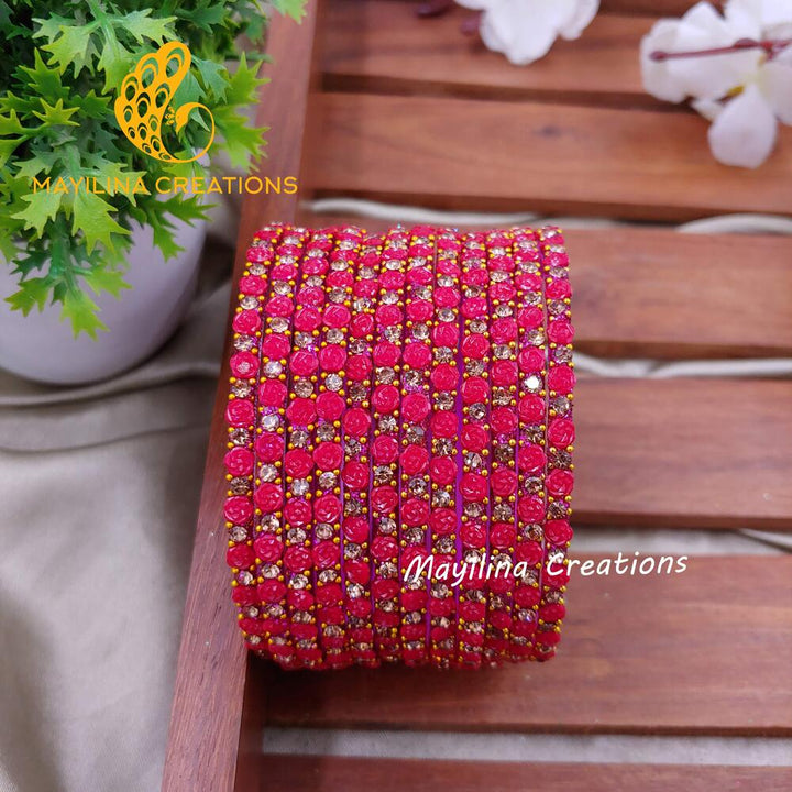 Rani Pink Rose Glitter Bangles - Set of 12 Bangles