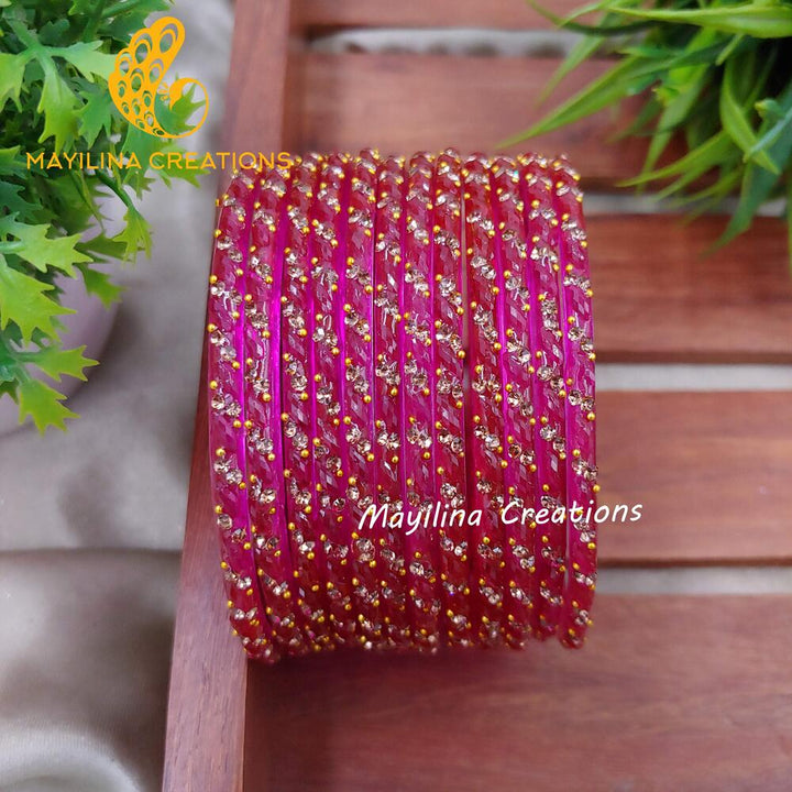 Rani Pink Thara Designer Glass Bangles - Set of 12 Bangles
