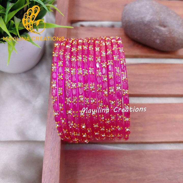 Rani Pink Twinkle Designer Glass Bangles - Set of 12 Bangles