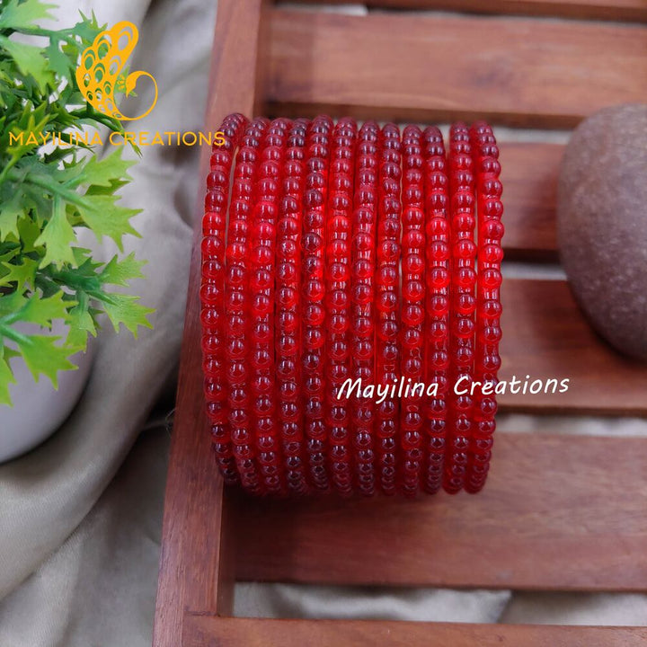 Red Bubble Design Glass Bangles - Set of 12 Bangles