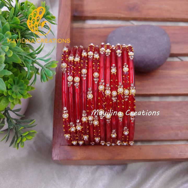 Red Designer Glass Bangles - Chitrani