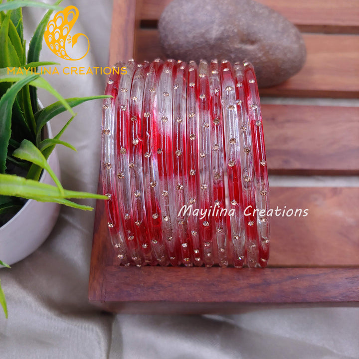 Red Dual Tone Glass Bangles with Stone