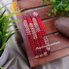 Red Glass Kada Bangles - Haruni (Set of 4 Bangles)
