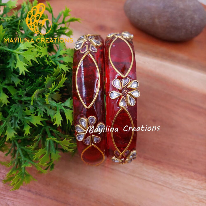 Red Glass Kada Bangles - Malika (Set of 2 Bangles)