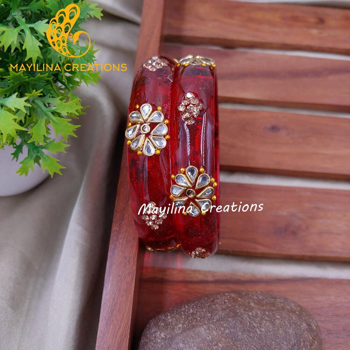 Red Glass Kada Bangles - Rutika (Set of 2 Bangles)