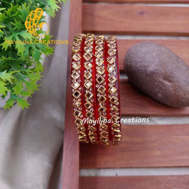 Red Glass Kada Bangles - Sana (Set of 4 Bangles)