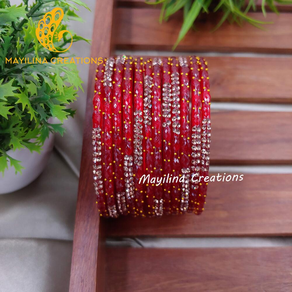 Red Glittering Raindrop Glass Bangles