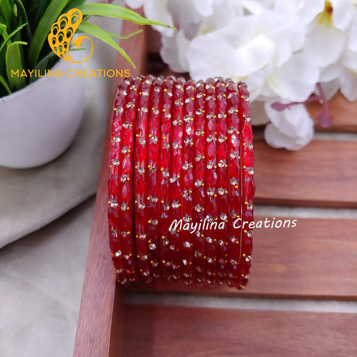 Red Indu - Designer Glass Bangles - Set of 12 Bangles