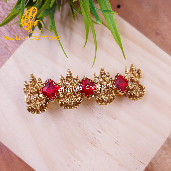 Red Lakshmi Hair Clips with Stones - Small Size