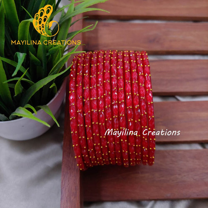 Red Matte Raindrop Glass Bangles (Set of 12 Bangles)