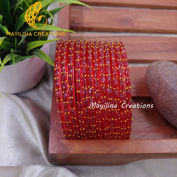 Red Raindrop Glass Bangles (Set of 12 Bangles)