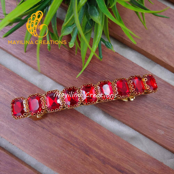 Red Rectangle Clip Stone Traditional Stone Centre Hair Clips