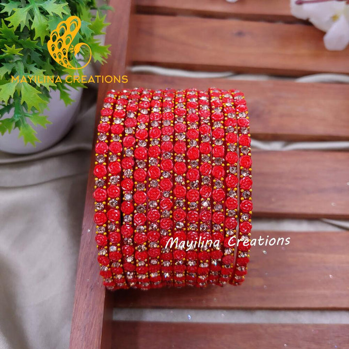 Red Rose Glitter Bangles - Set of 12 Bangles