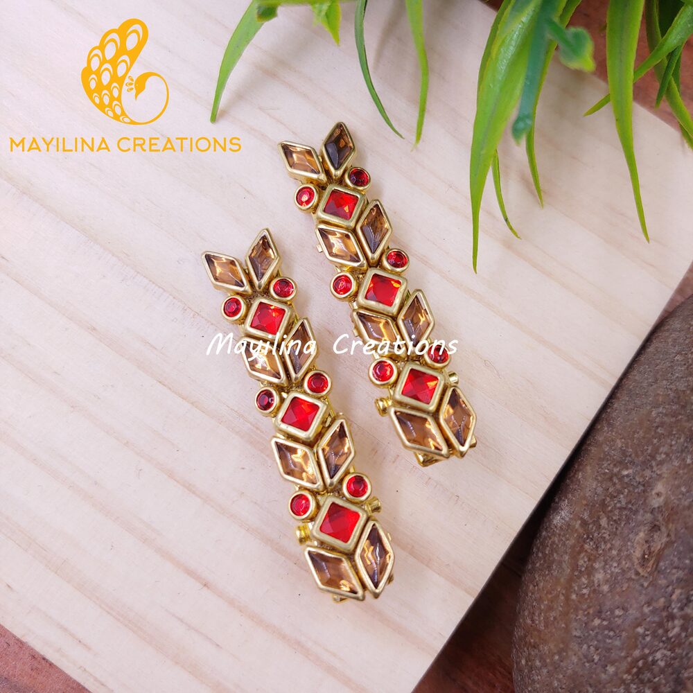 Red Square Kundan Alligator Clip - Medium Size (Set of 2)