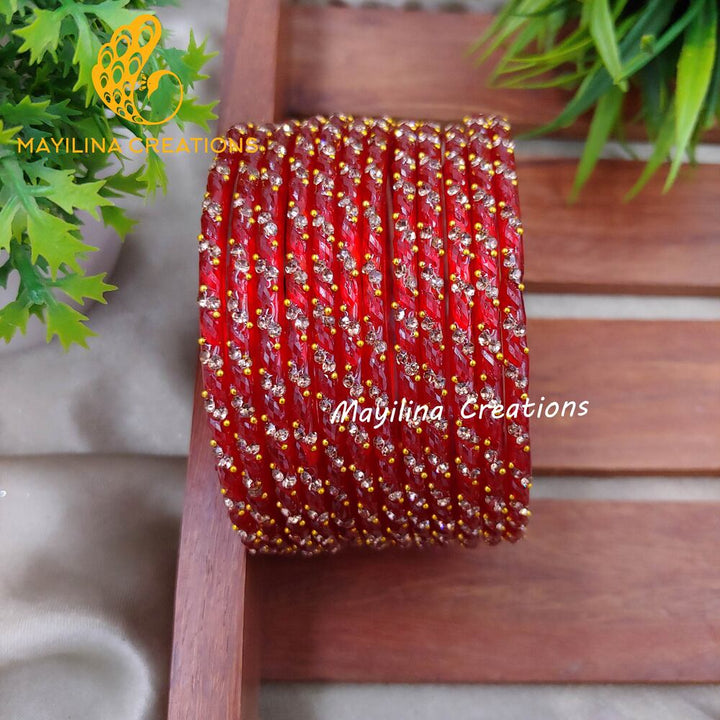 Red Thara Designer Glass Bangles - Set of 12 Bangles