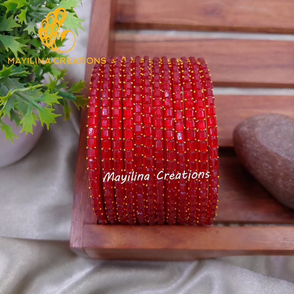 Red Tube Cut Glass bangles